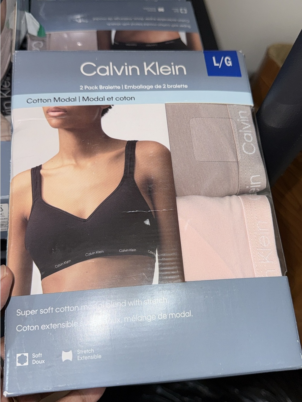 Calvin Klein 2-Pack Cotton Modal Bralettes — Black & Light Pink